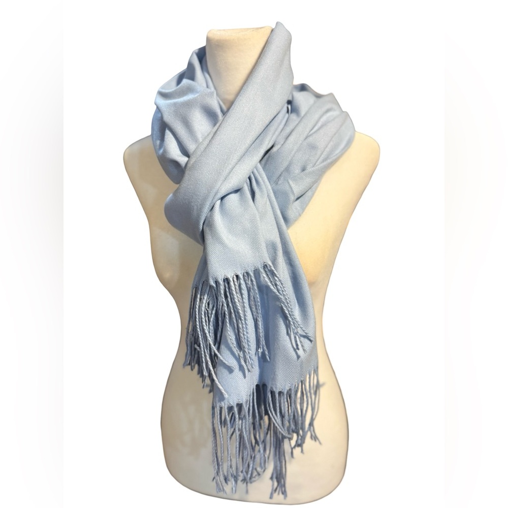 Blue Pashmina Finished Scarf With Fringe Made in Italy